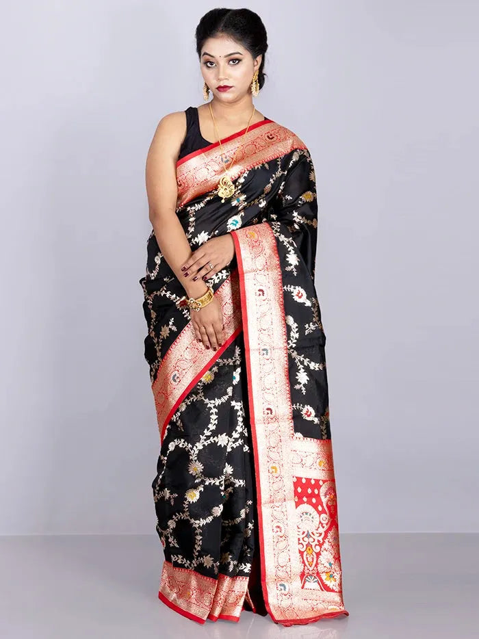 Elegant Allover Black Jal Katan Silk Saree