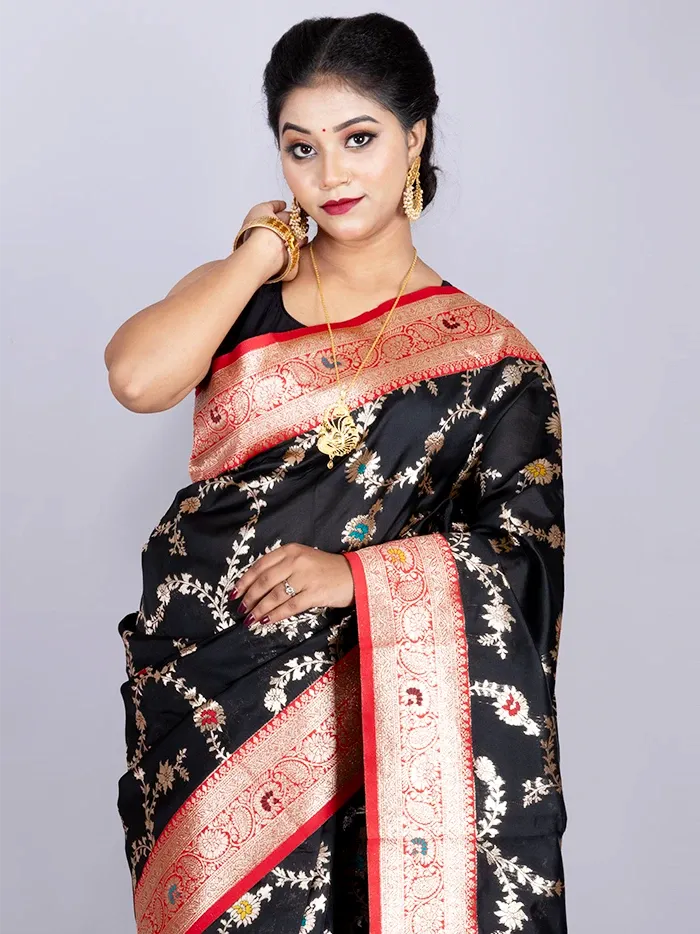 Elegant Allover Black Jal Katan Silk Saree