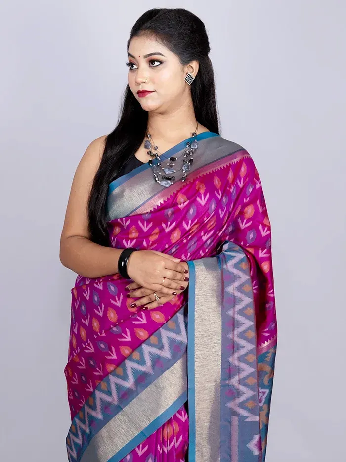 Elegant Allover Purple Ikkat Silk Saree