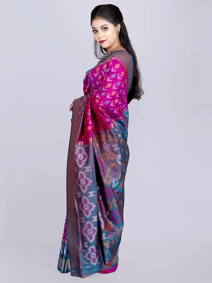 Elegant Allover Purple Ikkat Silk Saree