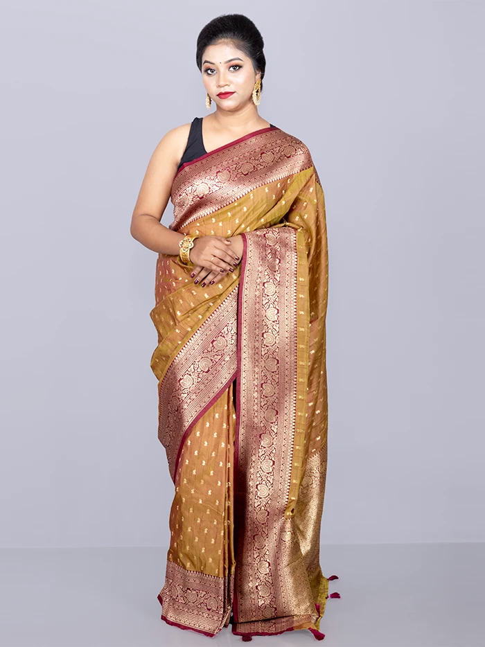 Elegant Allover Olive Green Dual Tone Katan Silk Saree