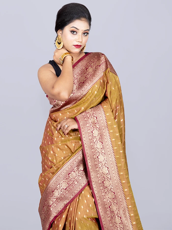 Elegant Allover Olive Green Dual Tone Katan Silk Saree