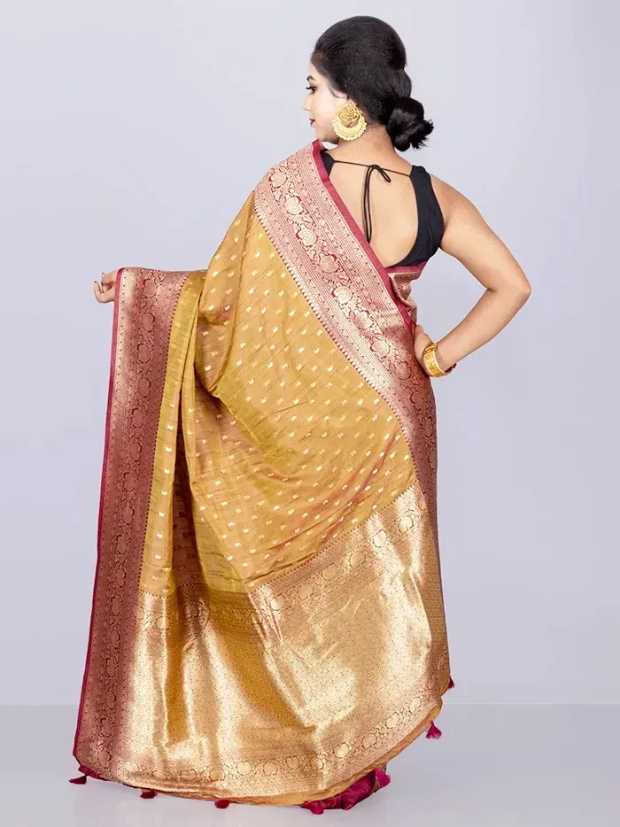 Elegant Allover Olive Green Dual Tone Katan Silk Saree