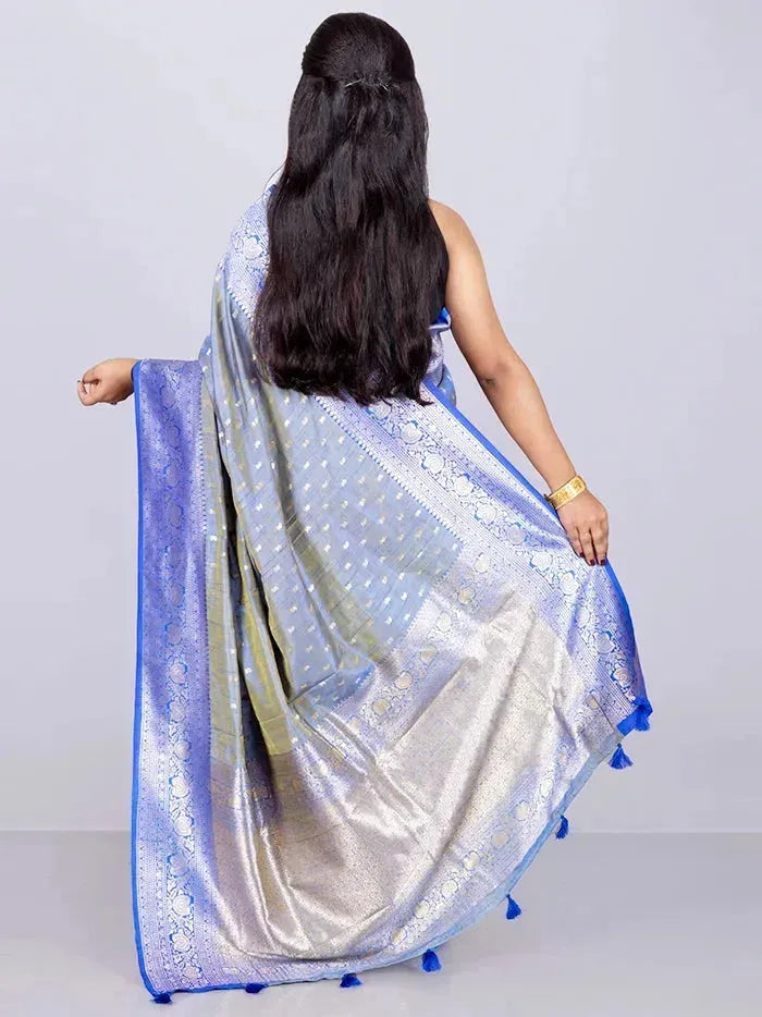 Elegant Allover Blue Green Dual Tone Katan Silk Saree