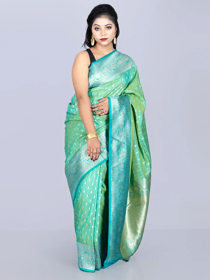 Elegant Allover Green Dual Tone Katan Silk Saree