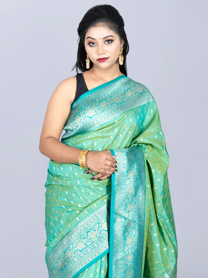 Elegant Allover Green Dual Tone Katan Silk Saree