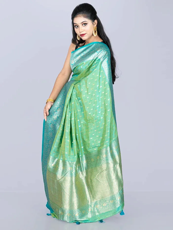 Elegant Allover Green Dual Tone Katan Silk Saree