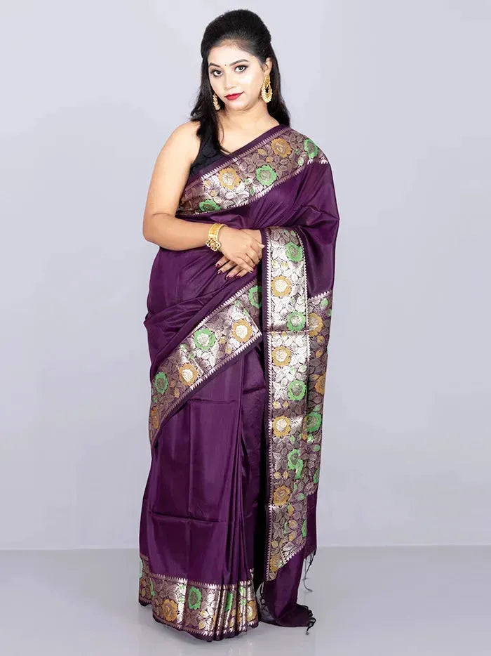 Elegant Par Anchal Purple Katan Silk Saree