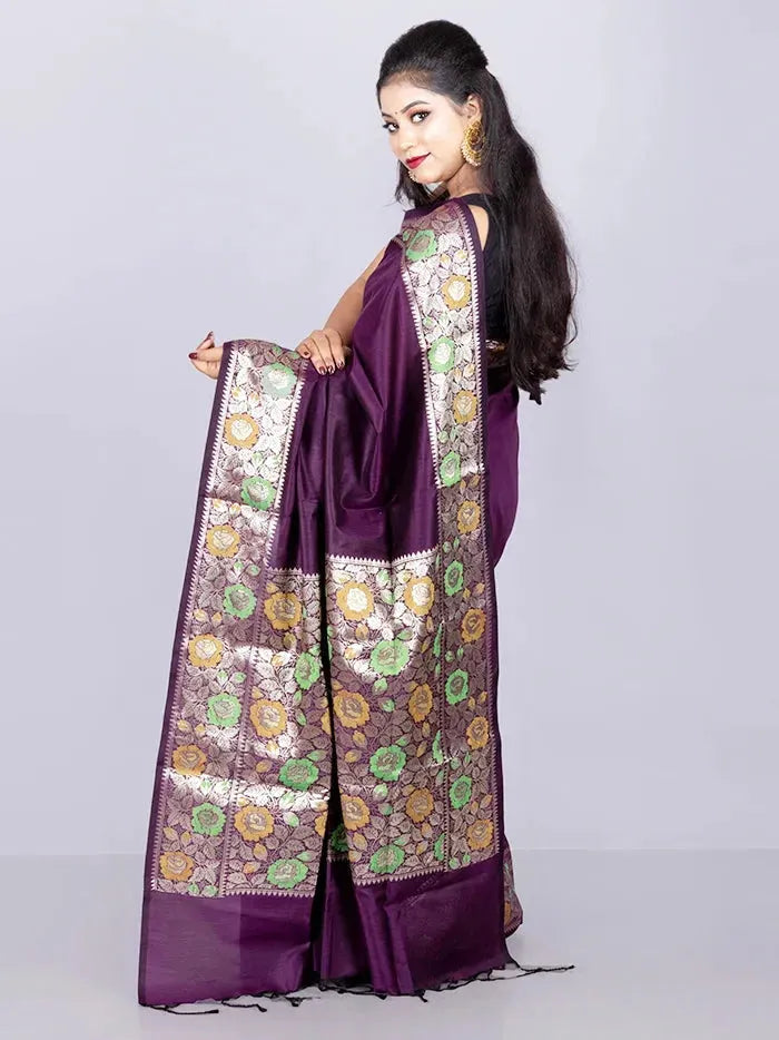 Elegant Par Anchal Purple Katan Silk Saree