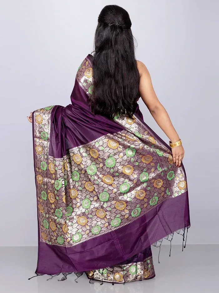 Elegant Par Anchal Purple Katan Silk Saree