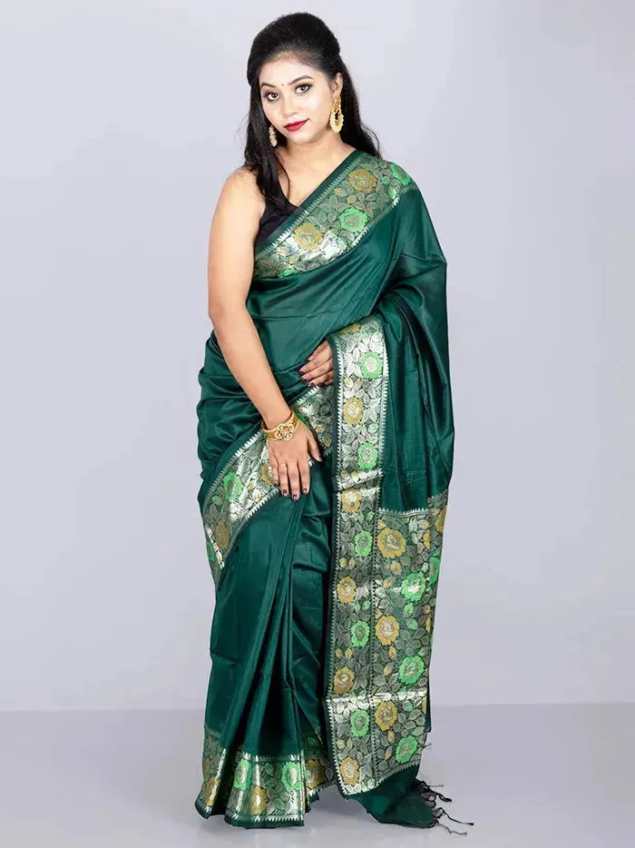 Elegant Par Anchal Green Katan Silk Saree