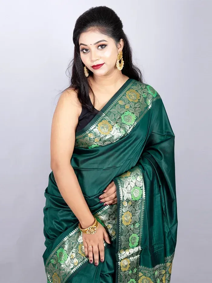 Elegant Par Anchal Green Katan Silk Saree