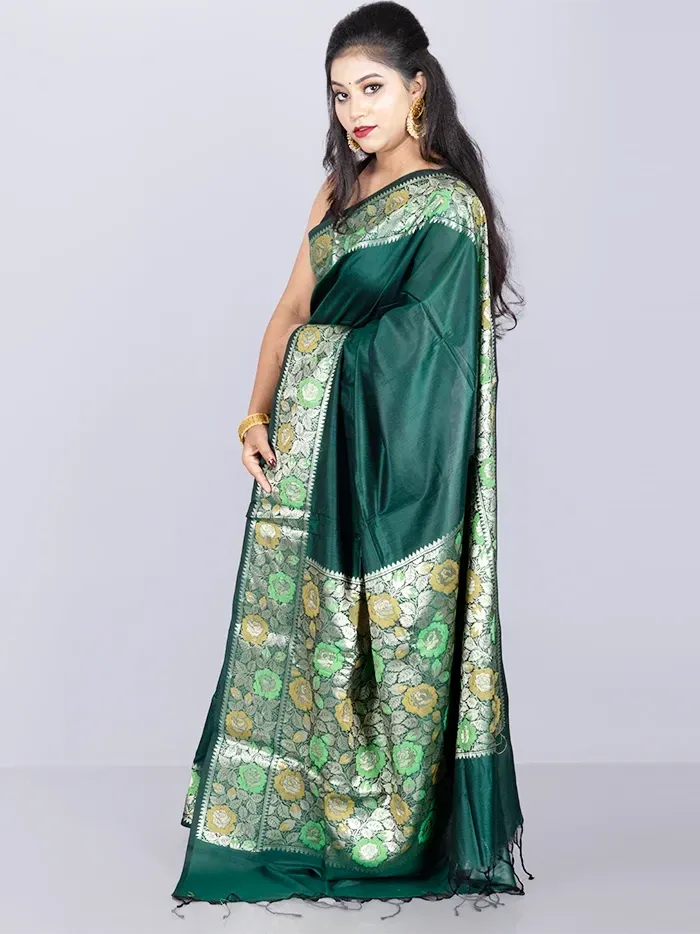 Elegant Par Anchal Green Katan Silk Saree