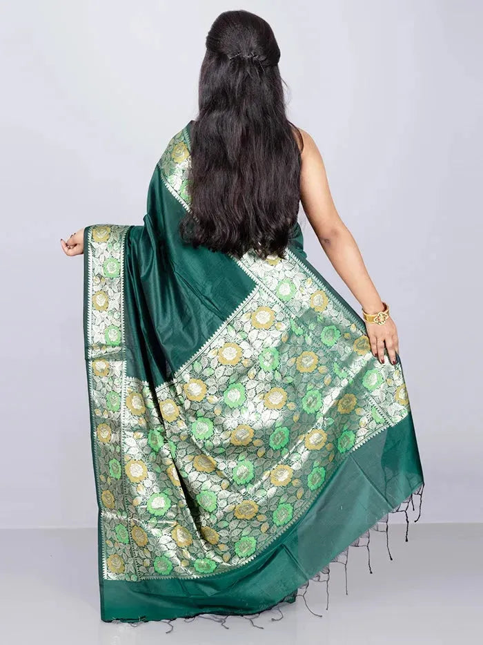 Elegant Par Anchal Green Katan Silk Saree