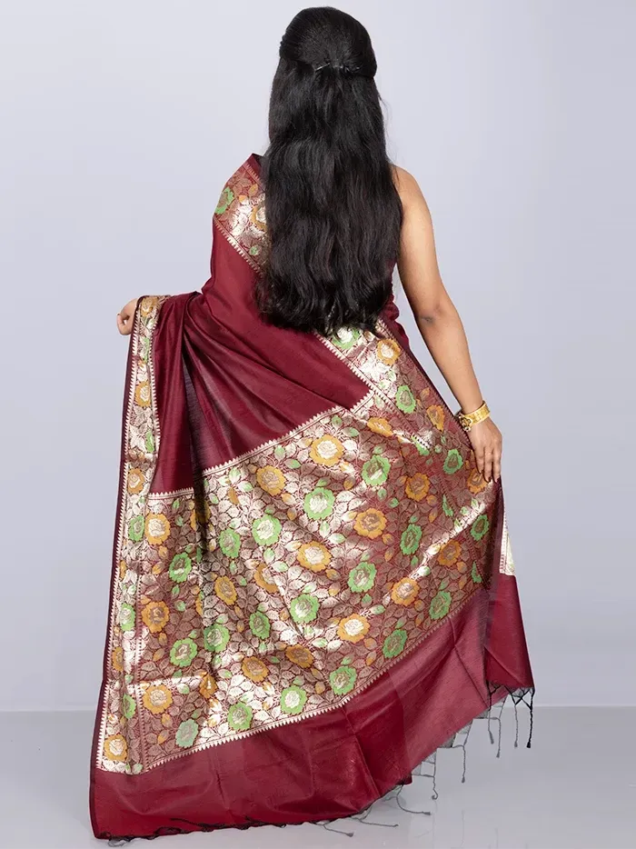 Elegant Par Anchal Maroon Katan Silk Saree