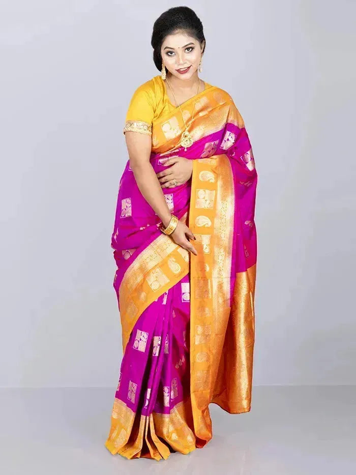 Purple Par Anchal Buti Katan Kanjivaram Silk Saree