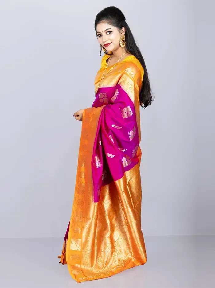 Purple Par Anchal Buti Katan Kanjivaram Silk Saree