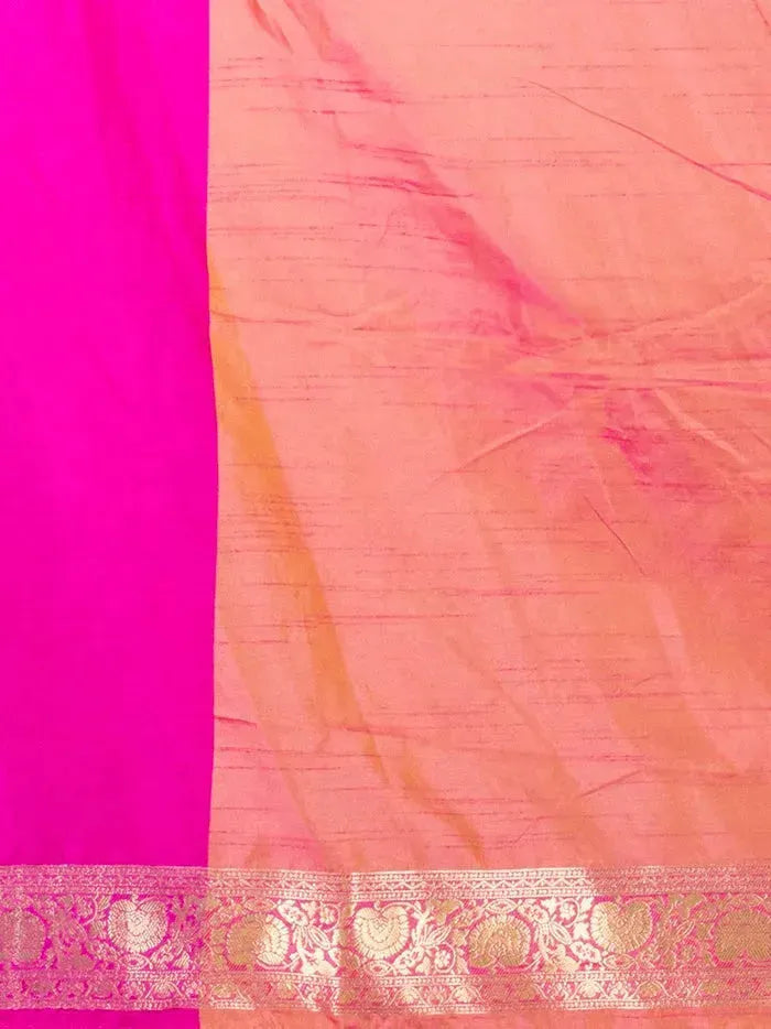 Elegant Allover Pink Orange Dual Tone Katan Silk Saree