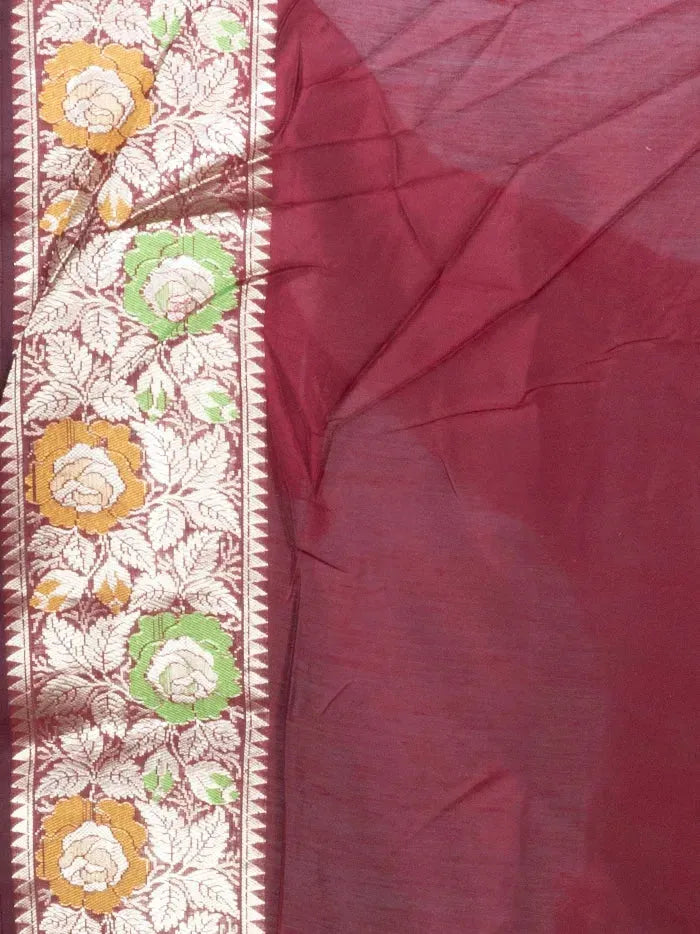 Elegant Par Anchal Maroon Katan Silk Saree