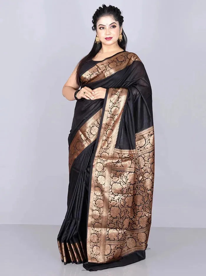 Elegant Par Anchal Black Katan Silk Saree