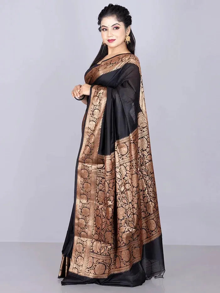 Elegant Par Anchal Black Katan Silk Saree