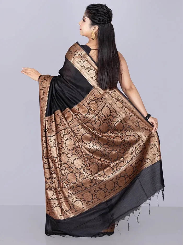 Elegant Par Anchal Black Katan Silk Saree