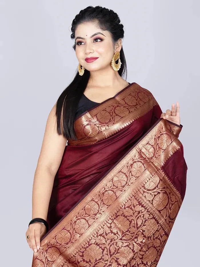 Elegant Par Anchal Maroon Katan Silk Saree