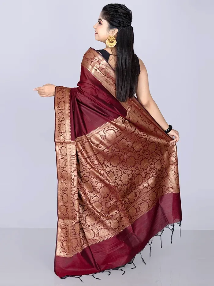 Elegant Par Anchal Maroon Katan Silk Saree