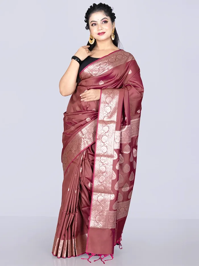 Elegant Par Anchal Buti Magenta Haze Katan Silk Saree