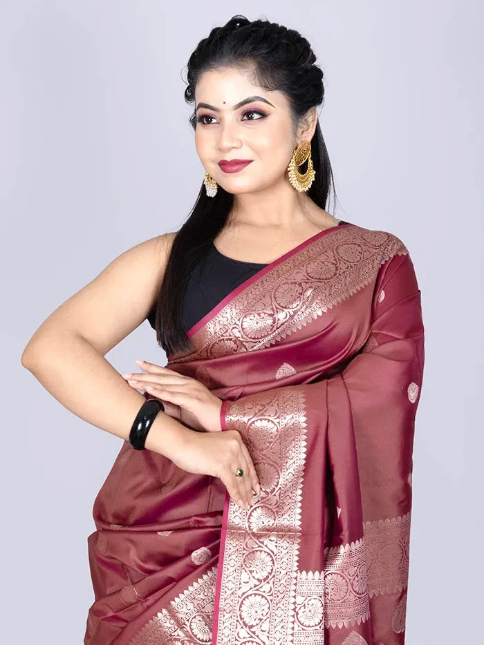 Elegant Par Anchal Buti Magenta Haze Katan Silk Saree