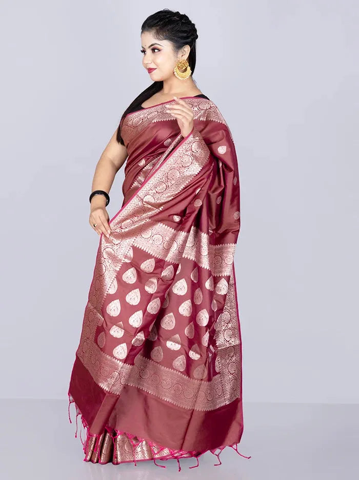 Elegant Par Anchal Buti Magenta Haze Katan Silk Saree