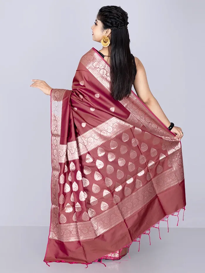 Elegant Par Anchal Buti Magenta Haze Katan Silk Saree