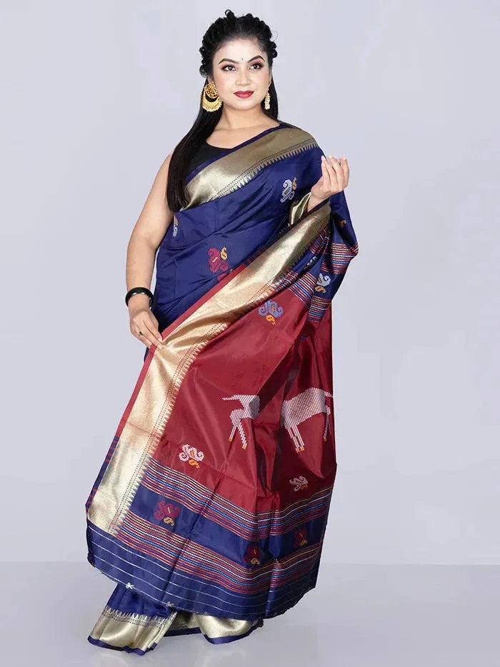 Elegant Blue Katan Kalakshetra Silk Saree