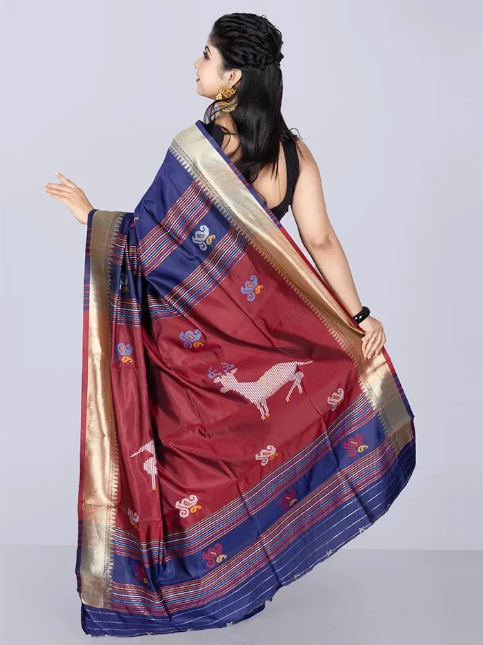 Elegant Blue Katan Kalakshetra Silk Saree