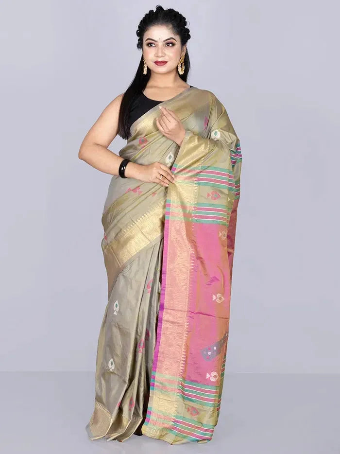 Elegant Olive Green Katan Kalakshetra Silk Saree