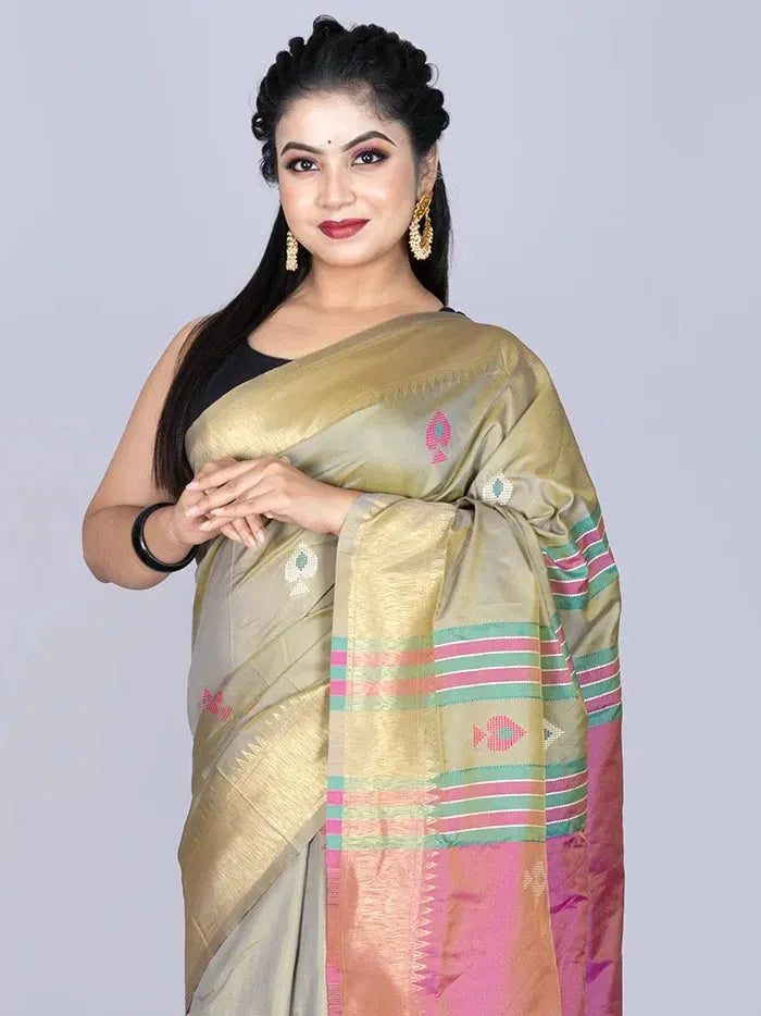 Elegant Olive Green Katan Kalakshetra Silk Saree