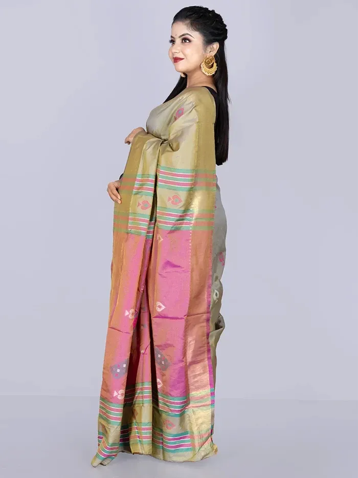 Elegant Olive Green Katan Kalakshetra Silk Saree