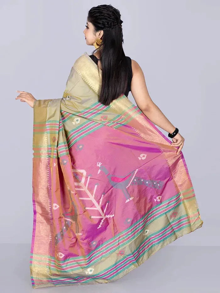 Elegant Olive Green Katan Kalakshetra Silk Saree