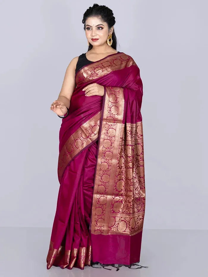 Elegant Par Anchal Magenta Black Katan Silk Saree