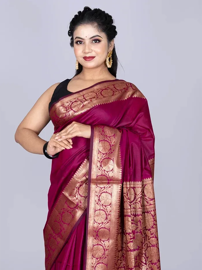 Elegant Par Anchal Magenta Black Katan Silk Saree