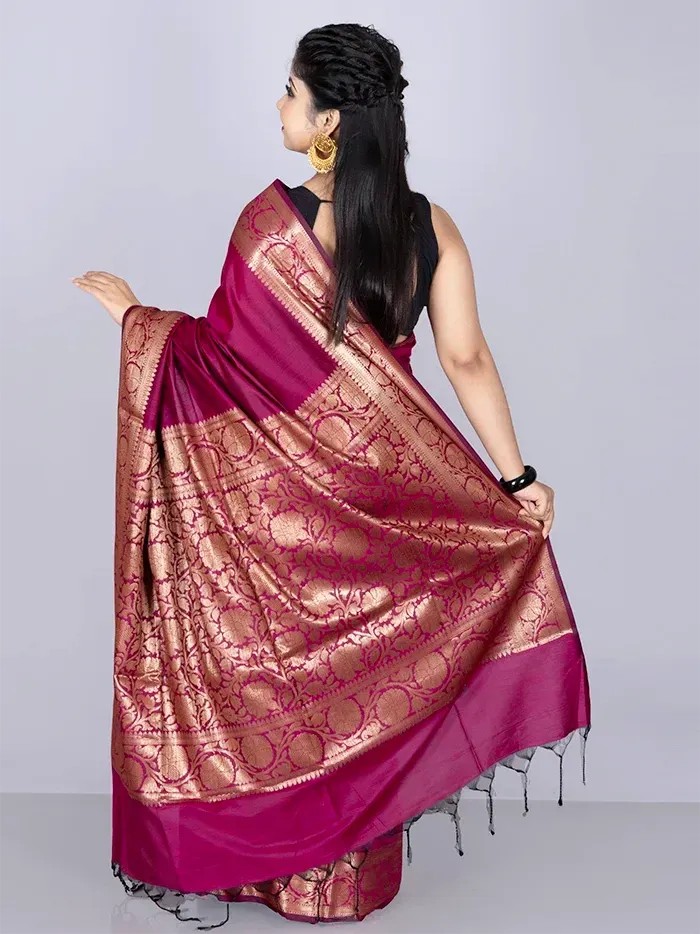 Elegant Par Anchal Magenta Black Katan Silk Saree