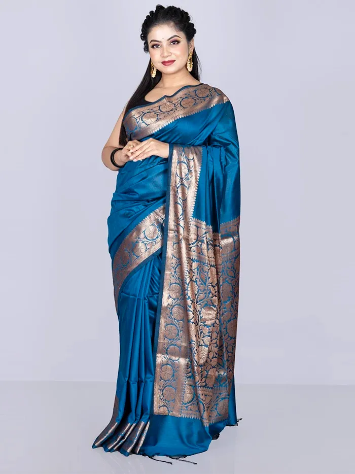 Elegant Par Anchal French Blue	Katan Silk Saree