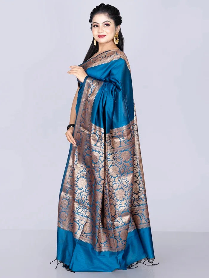 Elegant Par Anchal French Blue	Katan Silk Saree