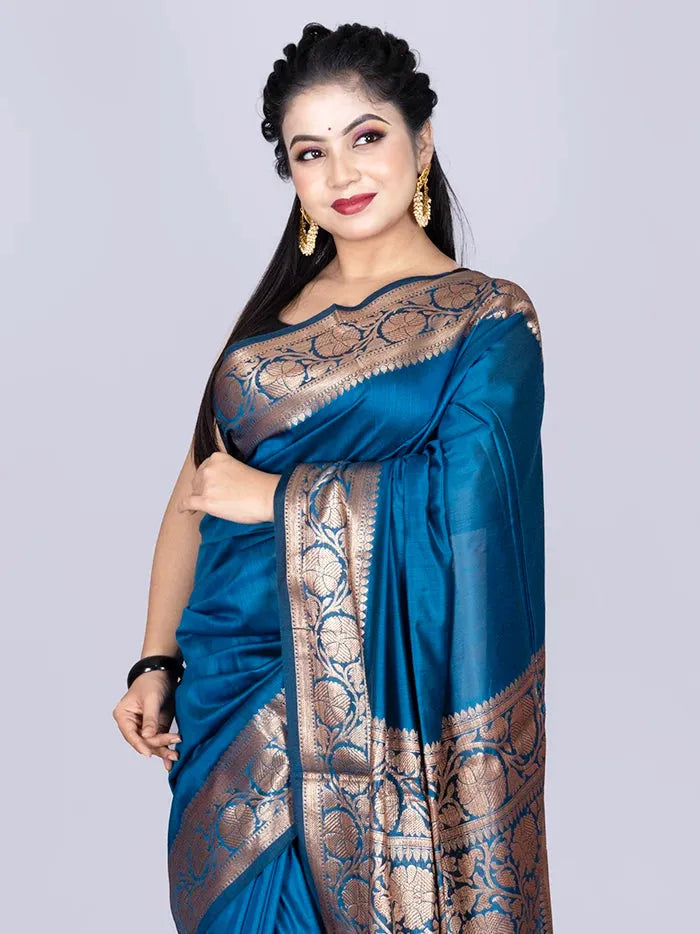 Elegant Par Anchal French Blue	Katan Silk Saree