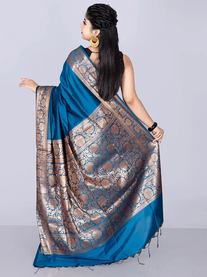 Elegant Par Anchal French Blue	Katan Silk Saree