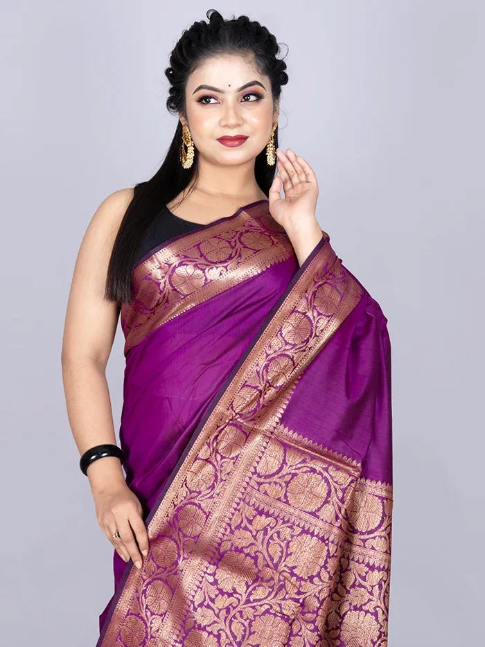 Elegant Par Anchal Purple Katan Silk Saree