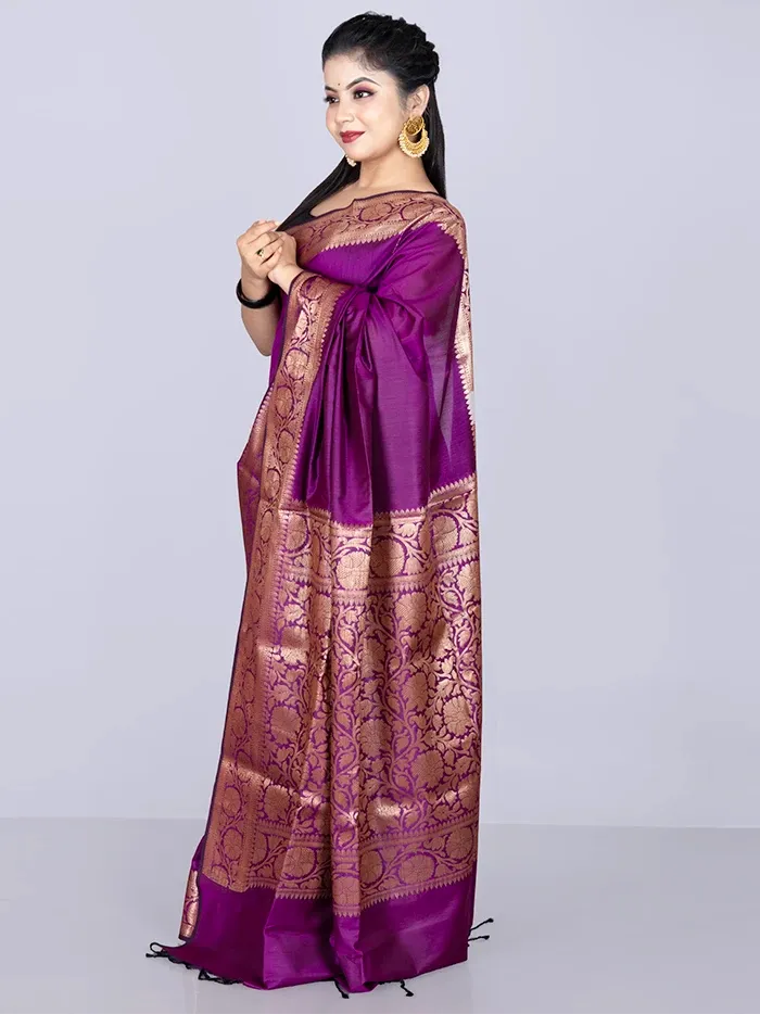 Elegant Par Anchal Purple Katan Silk Saree