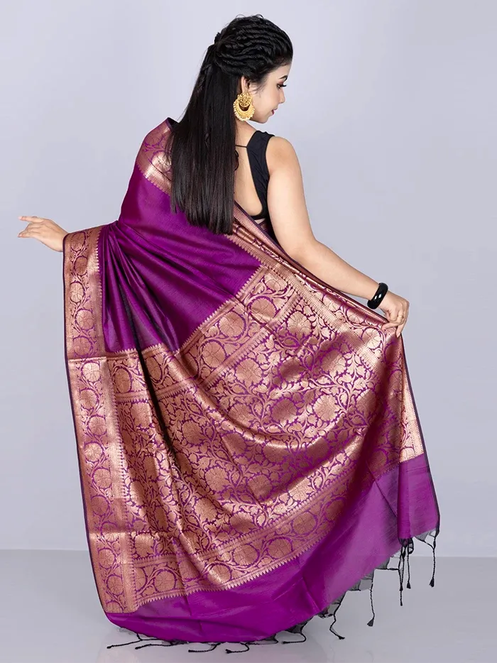 Elegant Par Anchal Purple Katan Silk Saree