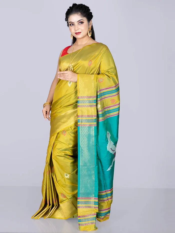 Elegant Green Katan Kalakshetra Silk Saree