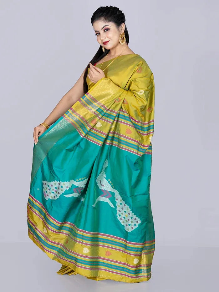 Elegant Green Katan Kalakshetra Silk Saree